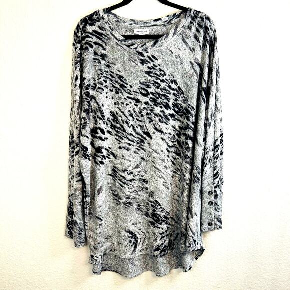 Westbound Women's Gray Animal Print Long Sleeve Crew Neck Sweatshirts Size 2X - Picture 1 of 5